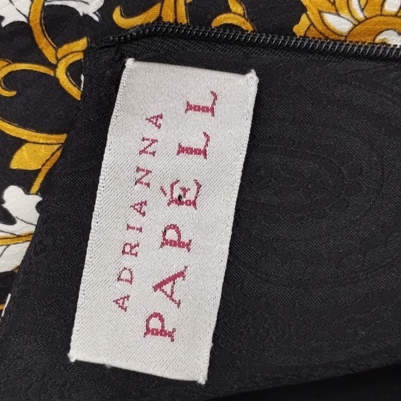 Adrianna Papell Silk Black Dress with Gold Leaf print size 12 Vintage - Picture 8 of 10